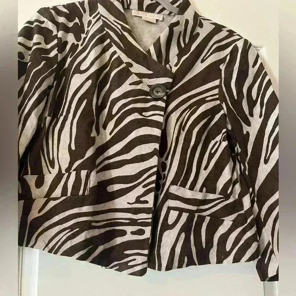 NWOT Michael Kors Brown & White Zebra Jacket Size 12P - Picture 7 of 11